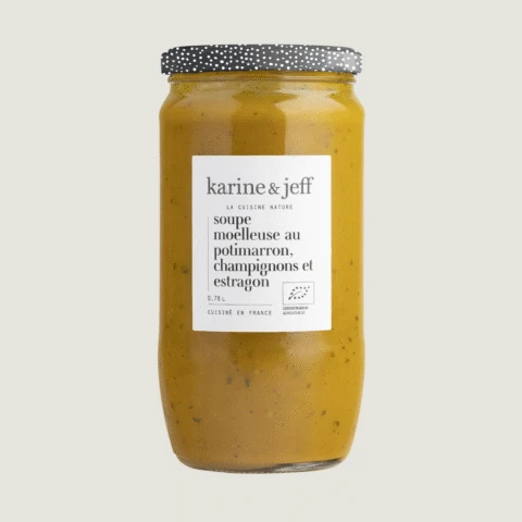 Samtsuppe mit Hokkaido-Kürbis, Pilzen und Estragon