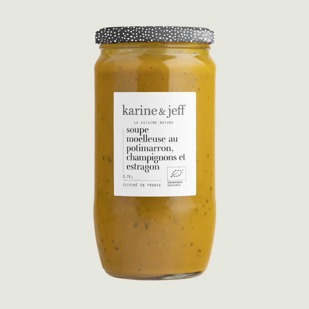 Samtsuppe mit Hokkaido-Kürbis, Pilzen und Estragon