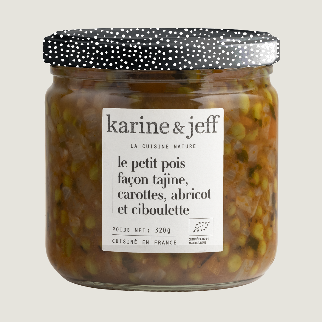 Le petit pois façon tajine, carottes, abricot et ciboulette